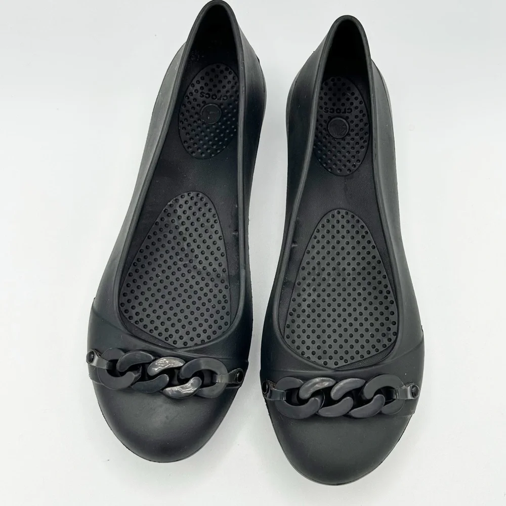 Crocs Womens Gianna Chain Link Ballet Flats Slip‎ On Shoes Black Size 6